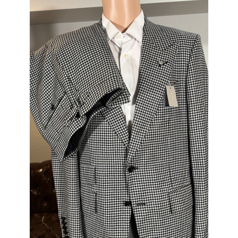 New Tom Ford Peak Lapel Shelton Houndstooth Wool Tweed Suit 48R 38R 33 Trousers - Picture 16 of 16